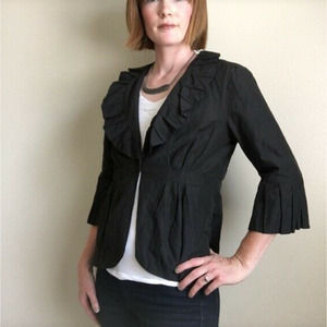 CAbi Black Blazer with Ruffled Bell Sleeves